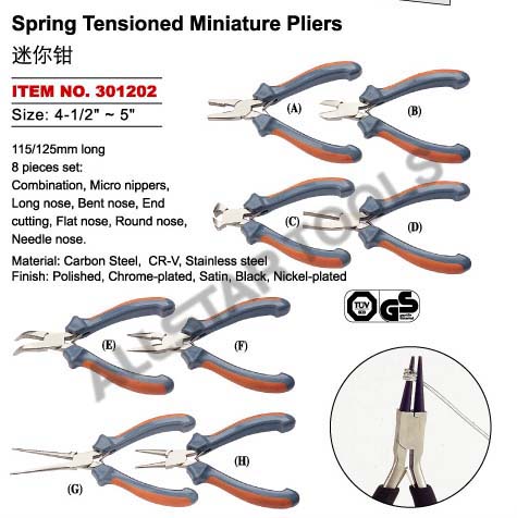Spring tensioned miniature pliers