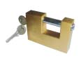 armoured rectangular brass padlock