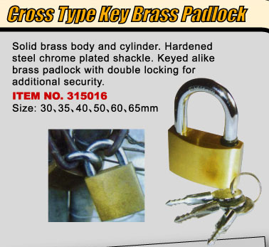 cross type key brass padlock