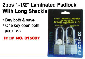 2pcs 1 1/2" laminated padlock with long shackle